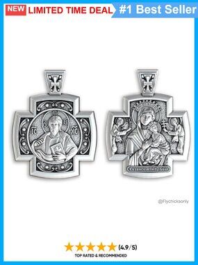 925 Sterling Silver Double-Sided Orthodox Cross Pendant Necklace